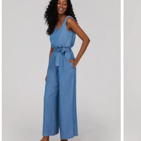 V-Neck Denim Jumpsuit Size Small NWT - Picture 3 of 5